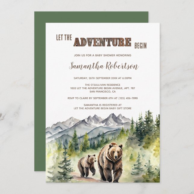 Invitation Bear Woodland Laisser L'Aventure Commencer Le Baby (Devant / Derrière)