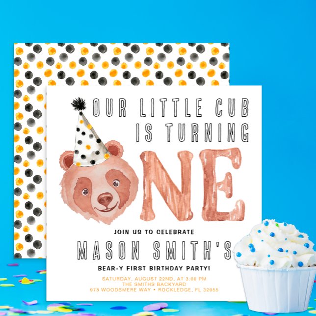 Invitation Bear y Cute "Party Animal" 1er Anniversaire Invita (One Beary Cute Birthday Invite)