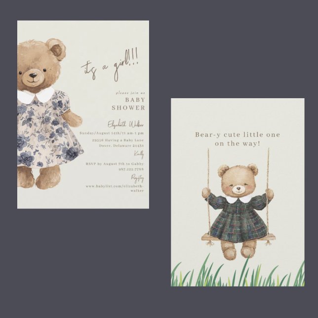 Invitation Bear-y Cute Teddy Bear It's a Girl Baby Shower (Créateur téléchargé)