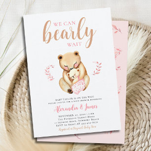 Invitation Bearly Mama Bear Cub Woodland Baby Girl Douche
