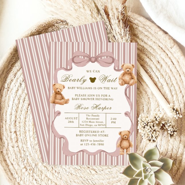 Invitation Bearly Wait Baby Shower Teddy Bear Classic Cute (Créateur téléchargé)