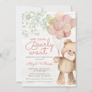 Invitation "Bearly Wait" Ballons d'ours rose, Baby shower de