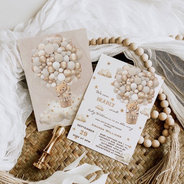 Invitation Bearly Wait Bear Balloons garçon fille Baby shower (Créateur téléchargé)