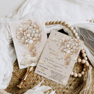 Invitation Bearly Wait Bear Boloons Baby shower or neutre