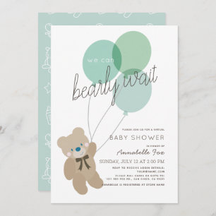 Invitation Bearly Wait Bear Mint Green Baby shower virtuel