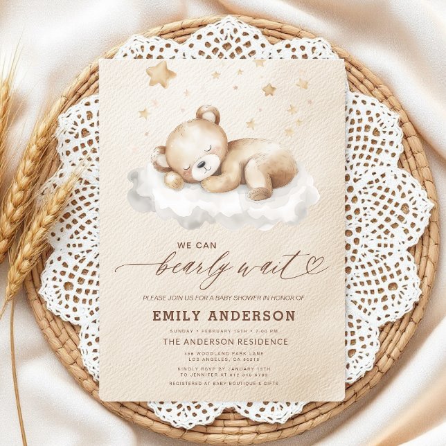 Invitation Bearly Wait Beige Genre Neutre Baby shower (Créateur téléchargé)