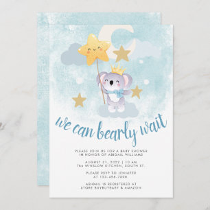 Invitation Bearly wait bleu ours étoile & ciel baby shower