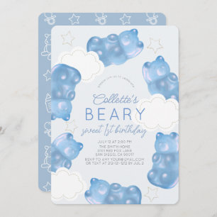 Invitation Bearly Wait Blue Gummy Bear Boy 1er anniversaire