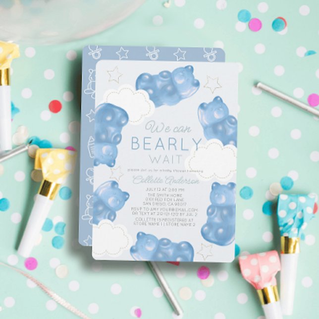 Invitation Bearly Wait Blue Gummy Bear Boy Baby shower (Créateur téléchargé)