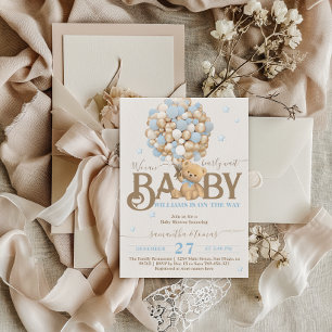 Invitation Bearly Wait Boho Blue Balloon Baby shower garçon