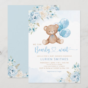 Invitation Bearly Wait Boho Teddy Bear Boy Baby shower