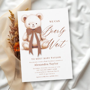 Invitation Bearly Wait Boho Terracotta Ourson Fête de Naissan