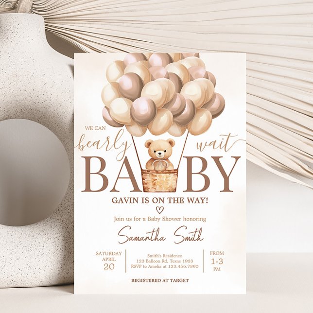 Invitation Bearly Wait Brown à air chaud Baby shower de ballo (Gender Neutral Baby Bear Baby Shower Invitation)