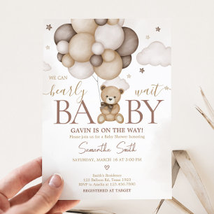 Invitation Bearly Wait Brown Baby shower à ballon