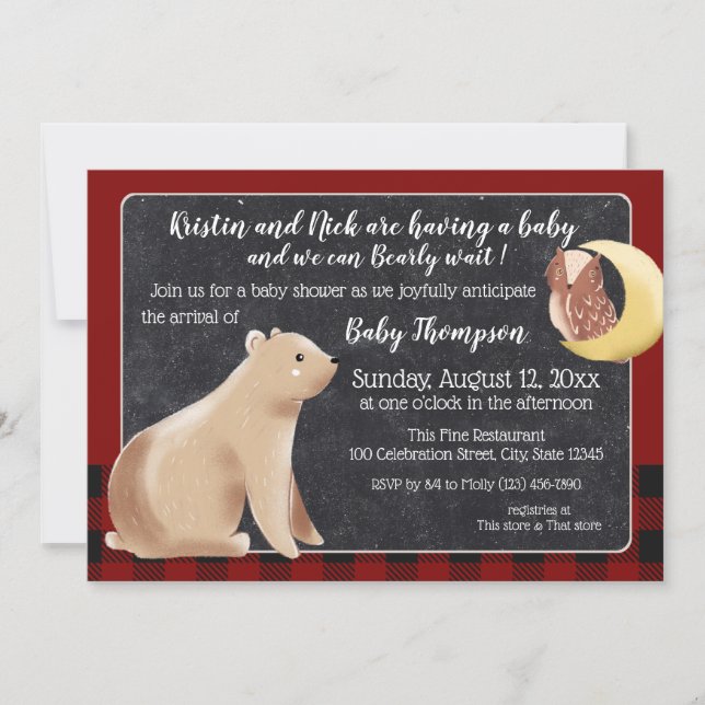 Invitation Bearly Wait Buffalo Plaid Baby shower (Devant)