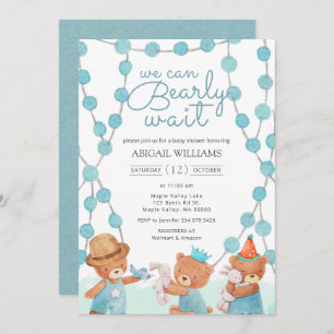 Invitation Bearly Wait Cute Aquarelle Teddy Bear Baby shower