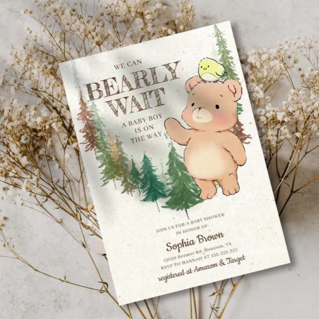 Invitation Bearly Wait Cute Baby shower de l'ours des bois (Créateur téléchargé)