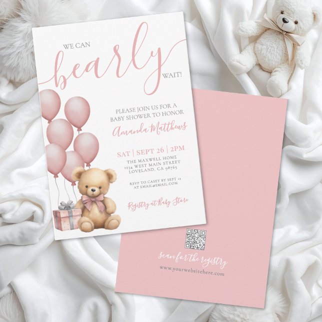 Invitation Bearly Wait Girl Pink Bear Baby Shower (Bearly Wait Girl Pink Bear Baby Shower Invitation)