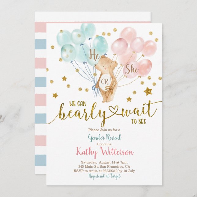 Invitation Bearly Wait He ou She Genre Reveillez Baby shower (Devant / Derrière)