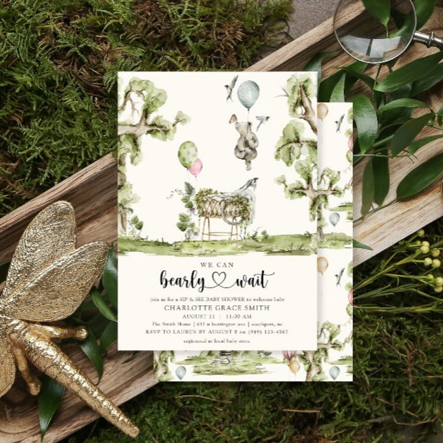 Invitation Bearly Wait Heart Sip & See Girl Baby shower (Créateur téléchargé)