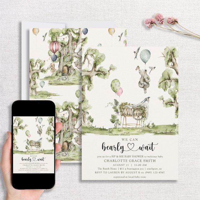 Invitation Bearly Wait Heart Sip & See Girl Baby shower (Créateur téléchargé)