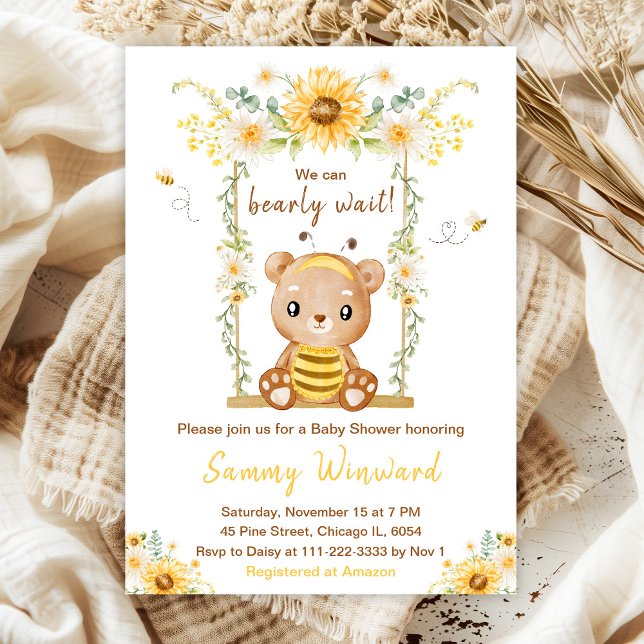 Invitation Bearly Wait Honey Bear Swing Baby Shower (Créateur téléchargé)