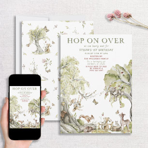 Invitation Bearly Wait Hop on Over Woodland 1er anniversaire