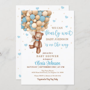 Invitation Bearly Wait Hot Air Balloon Baby shower (Garçon)