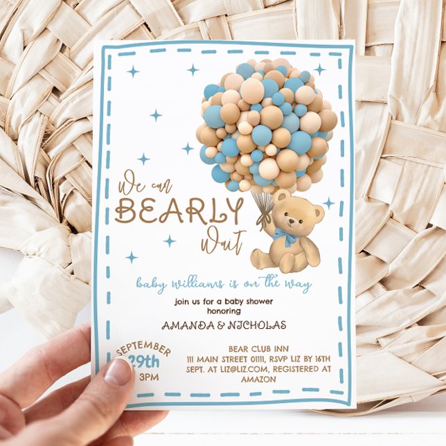Invitation Bearly Wait Modern Blue Boy Baby shower (Créateur téléchargé)