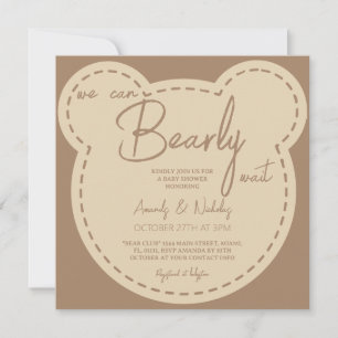 Invitation Bearly Wait Neutral Fête de Naissance Marron