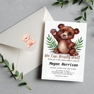 Invitation Bearly Wait Neutre, Baby shower vert et blanc