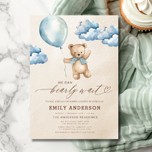 Invitation Bearly Wait Neutre Beige & Baby shower Garçon Bleu