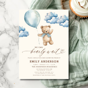 Invitation Bearly Wait Neutre Beige & Baby shower Garçon Bleu