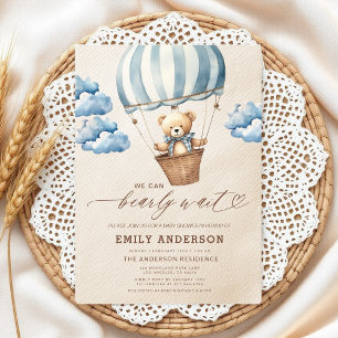 Invitation Bearly Wait Neutre Beige & Baby shower Garçon Bleu