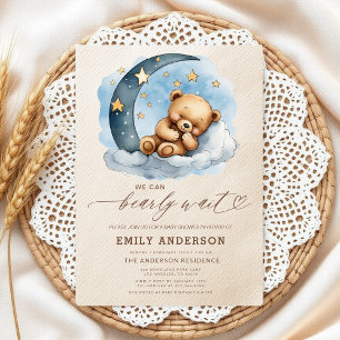 Invitation Bearly Wait Neutre Beige & Baby shower Garçon Bleu