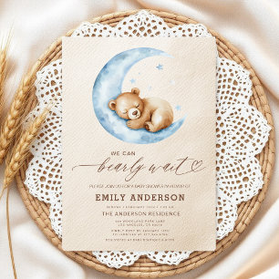 Invitation Bearly Wait Neutre Beige & Baby shower Garçon Bleu