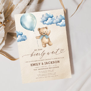 Invitation Bearly Wait Neutre Beige & Baby shower Garçon Bleu
