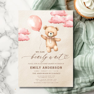 Invitation Bearly Wait Neutre Beige & Baby shower Rose fille