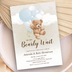 Invitation Bearly Wait Ours en bleu et blanc Bébé