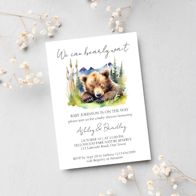 Invitation Bearly wait ourson aventure en oursons attend le b (Bearly wait adventure awaits baby shower template invitation instant download cute sleeping bear cub)