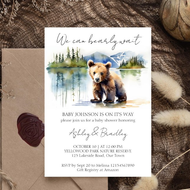 Invitation Bearly wait ourson aventure en oursons attend le b (Bearly wait adventure national parks themed baby shower editable template invitation download cute)
