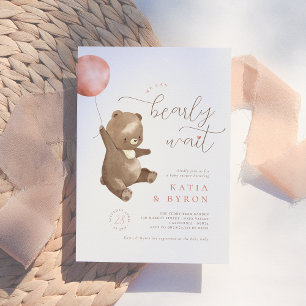 Invitation Bearly Wait Pink Balloon & Teddy Bear Baby shower