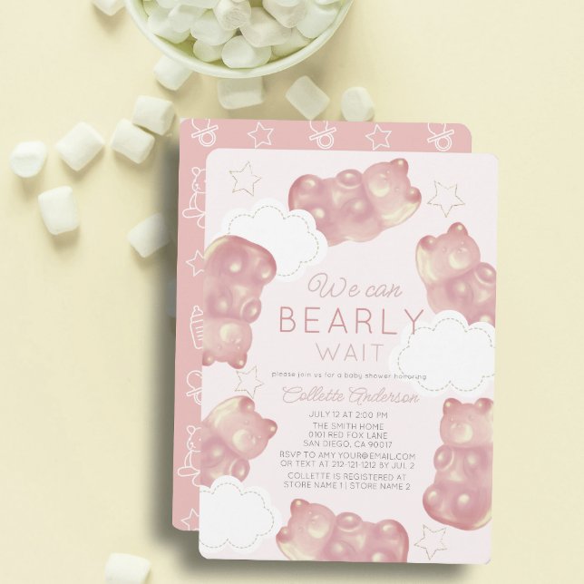 Invitation Bearly Wait Pink Gummy Bear Girl Baby shower (Créateur téléchargé)