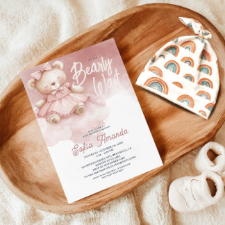 Invitation Bearly Wait Pink Pastel Teddy Bear Baby shower