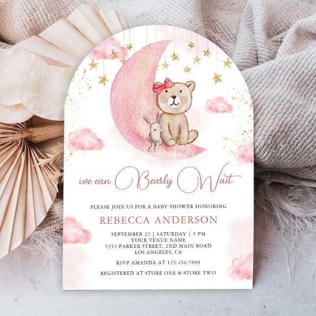 Invitation Bearly Wait Pink Teddy Bear Arche Baby shower (Créateur téléchargé)