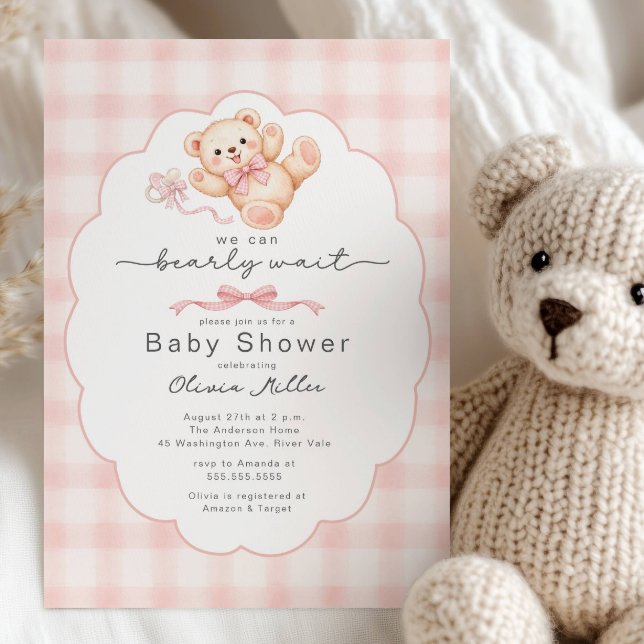 Invitation Bearly Wait Pink Teddy Bear Baby Shower Invite (Créateur téléchargé)