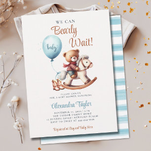 Invitation Bearly Wait Rocking Horse Cowboy Baby Boy Douche