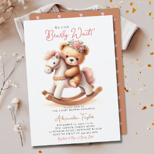 Invitation Bearly Wait Rocking Horse Roses bébé fille douche