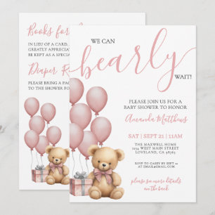 Invitation Bearly Wait Rose Tout En Un Ours Fête Prénatale