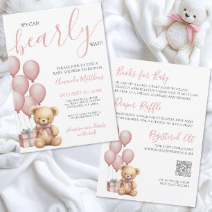 Invitation Bearly Wait Rose Tout En Un Ours Fête Prénatale